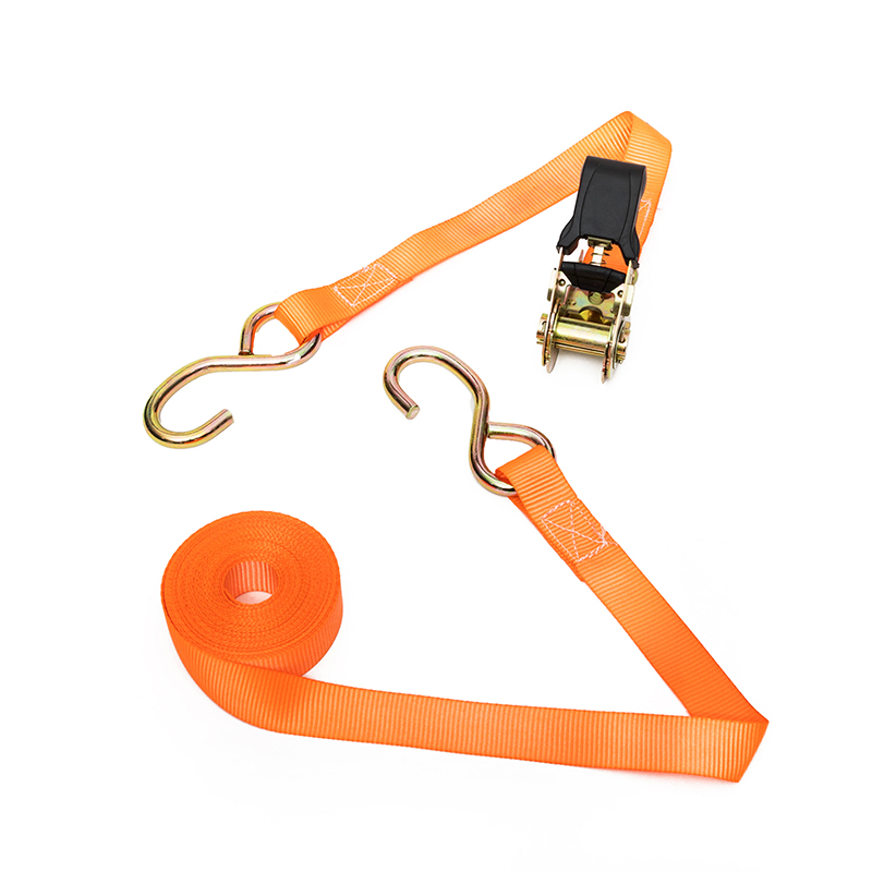1 pulgada 25mm 800kg ratchet tie-down straps na may itim na coated s hook